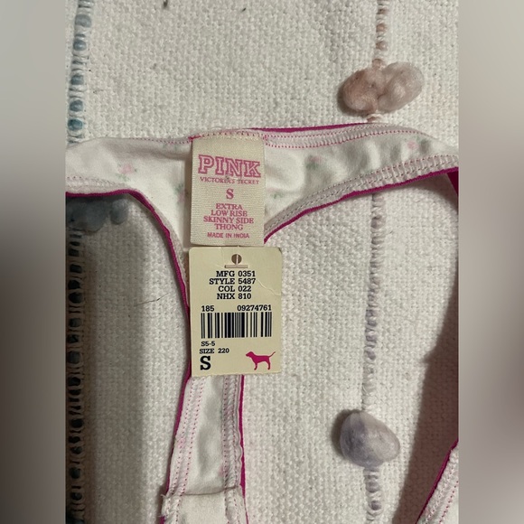 PINK Vintage Victoria's Secret Pink and White Low-Rise Thong - Picture 3 of 4